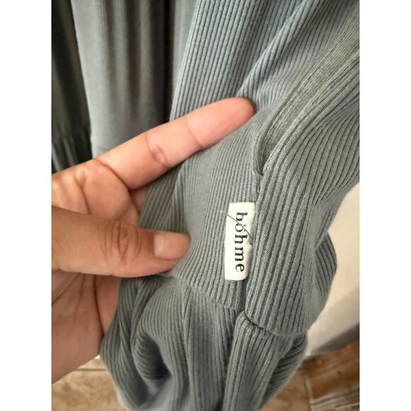 Bohme Essentials Short Sleeve Tiered Ribbed‎ Maxi Dress Green Gray Size XLarge - Picture 10 of 16